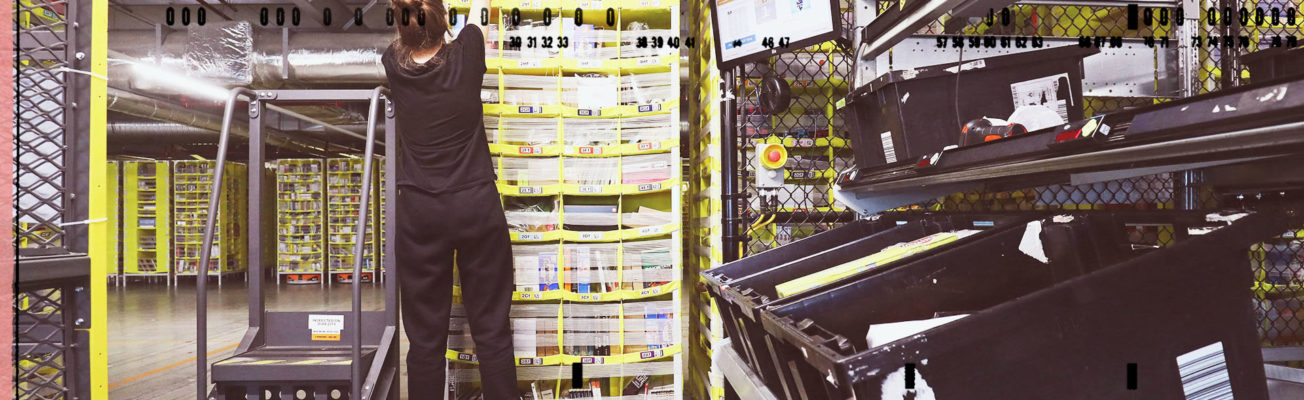 An Amazon worker picking items.