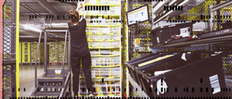 An Amazon worker picking items.
