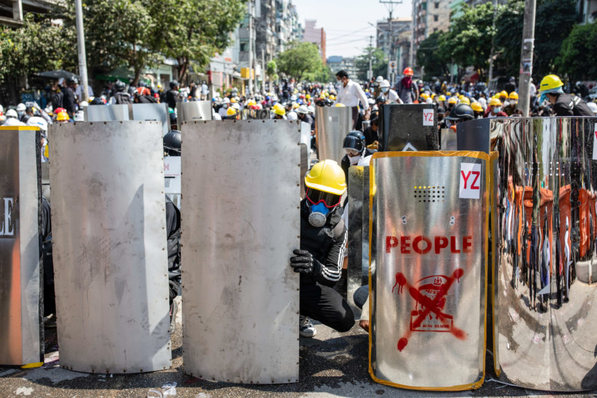 Striking workers in Myanmar