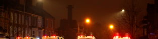 Police officers during a riot at Lanark Way, Belfast, April 2021. Jason Cairnduff/Reuters