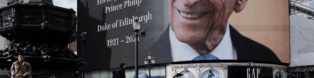 A billboard at Piccadilly Circus pays tribute to the late Prince Philip. Garry Knight/Flickr
