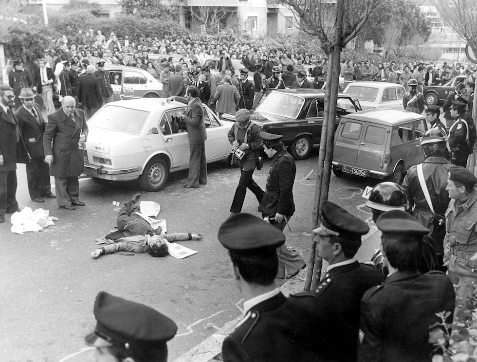 Moments after the kidnapping of former Italian prime minister Aldo Moro by the Red Brigades in Rome, 1978.