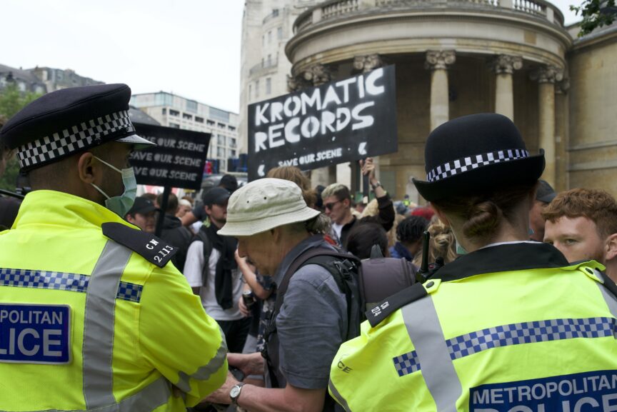 Police at Save Our Scene's rave protest