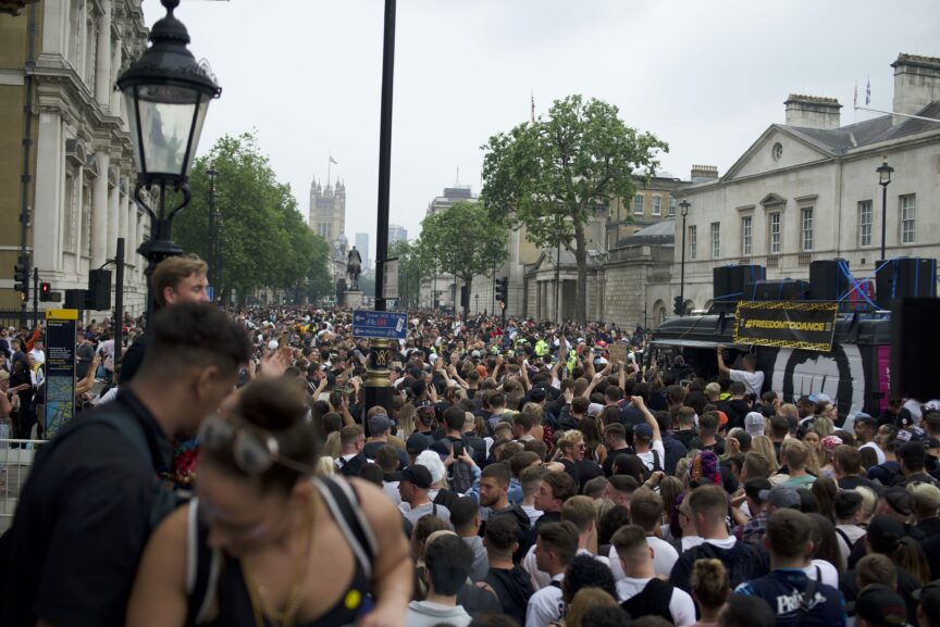 The large crowd at London's save our scene rave prrotest