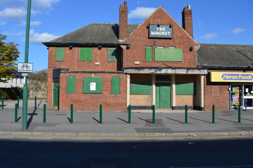 The Magnet pub at Grangetown, outside Middlebrough, is boarded up.