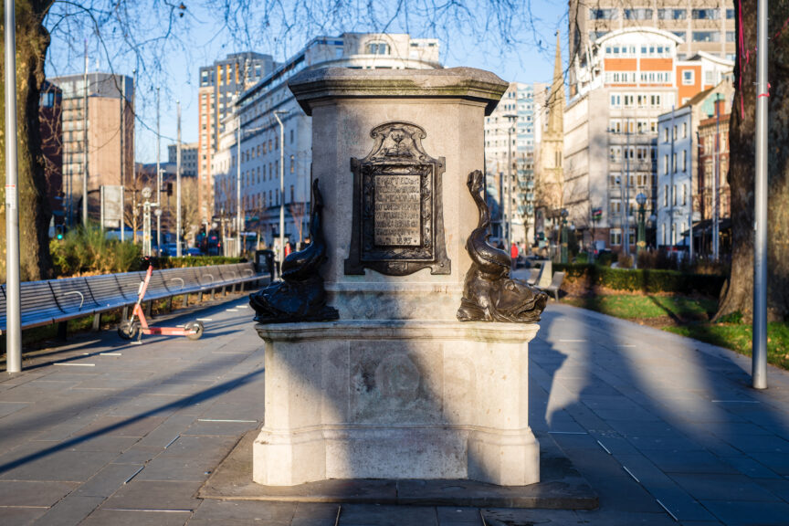 The plinth where the statue of Edward Colston stood. 