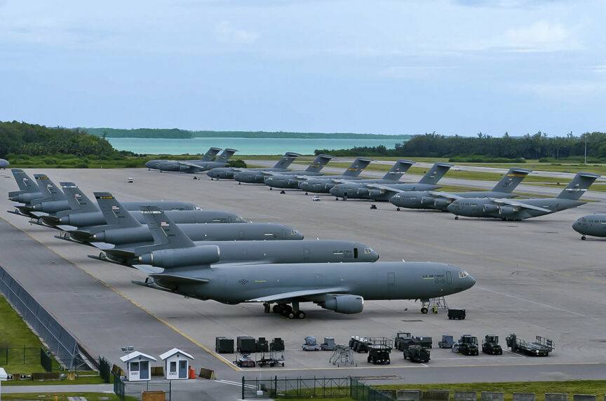 Aeroplanes at a US base on Diego Garcia.