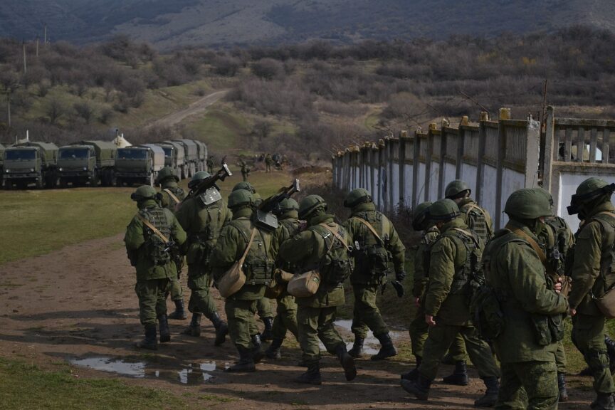 Russian troops at a base in Crimea