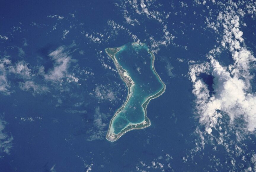 An aerial view of Diego Garcia atoll