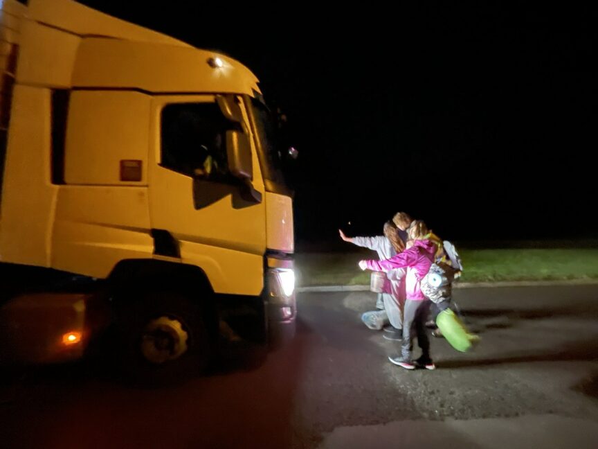 Animal Rebellion protesters block a lorry