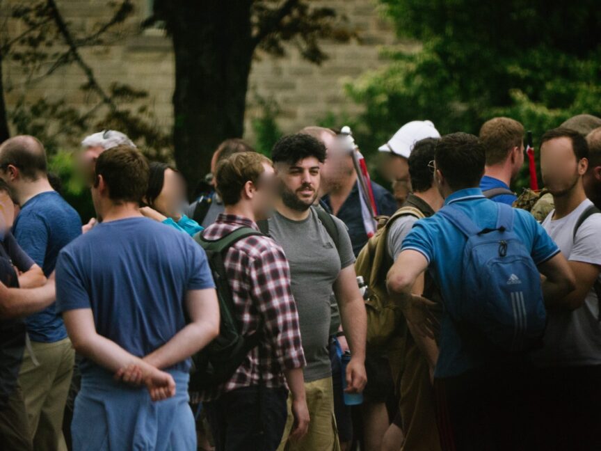 James Owens, aka "The Ayatollah", on a Patriotic Alternative organised walk with other supporters. Photo: Red Flare