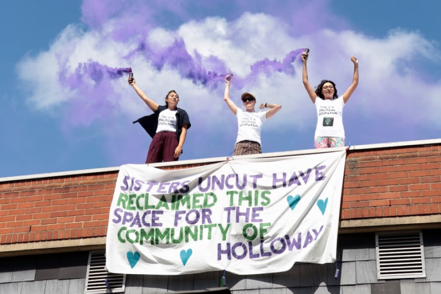 Sisters uncut on the roof of Holloway prison