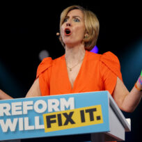Andrea Jenkyns speaks during Reform's local elections campaign launch in Birmingham, March 2025. Photo: REUTERS/Sodiq Adelakun