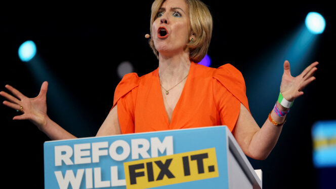 Andrea Jenkyns speaks during Reform's local elections campaign launch in Birmingham, March 2025. Photo: REUTERS/Sodiq Adelakun