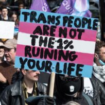 Thousands of trans people and allies stage a march in London on 19 April 2025 in support of trans rights following the UK Supreme Court's ruling. Wiktor Szymanowicz/NurPhoto