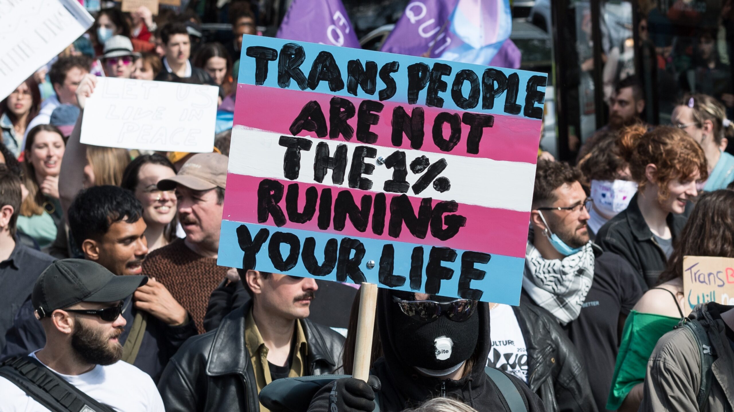 Thousands of trans people and allies stage a march in London on 19 April 2025 in support of trans rights following the UK Supreme Court's ruling. Wiktor Szymanowicz/NurPhoto