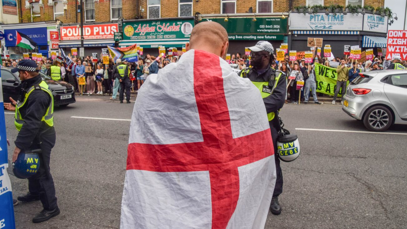 A protest against the far right in Finchley, north London, in August 2024. Photo: Vuk Valcic / SOPA Images via Reuters Connect