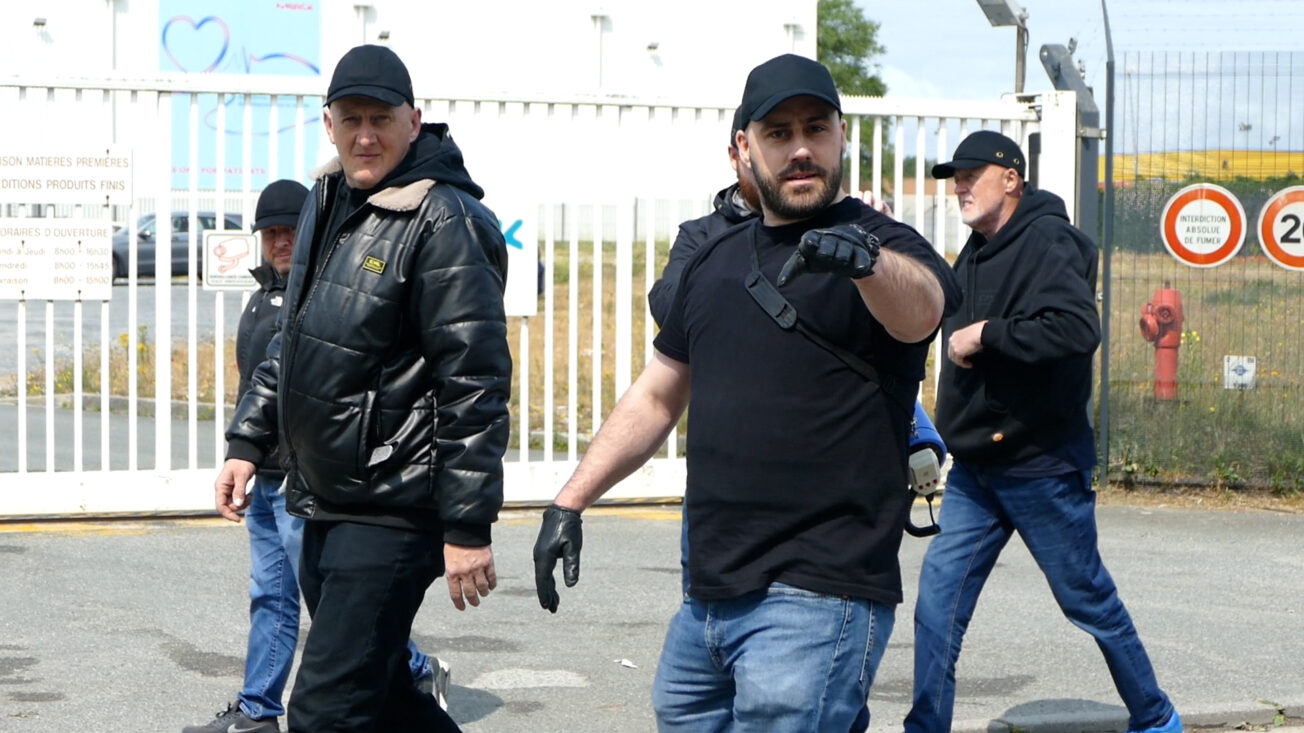 Ukip leader with his 'goons' intimidating aid workers and migrants in Calais. Photo: Lachlan Macrae