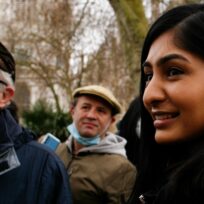 Zarah Sultana stands with former Labour party leader Jeremy Corbyn as they prepare to address activists at a 'Kill the Bill' protest in Parliament Square, London, April 2021. David Cliff/NurPhoto/Reuters