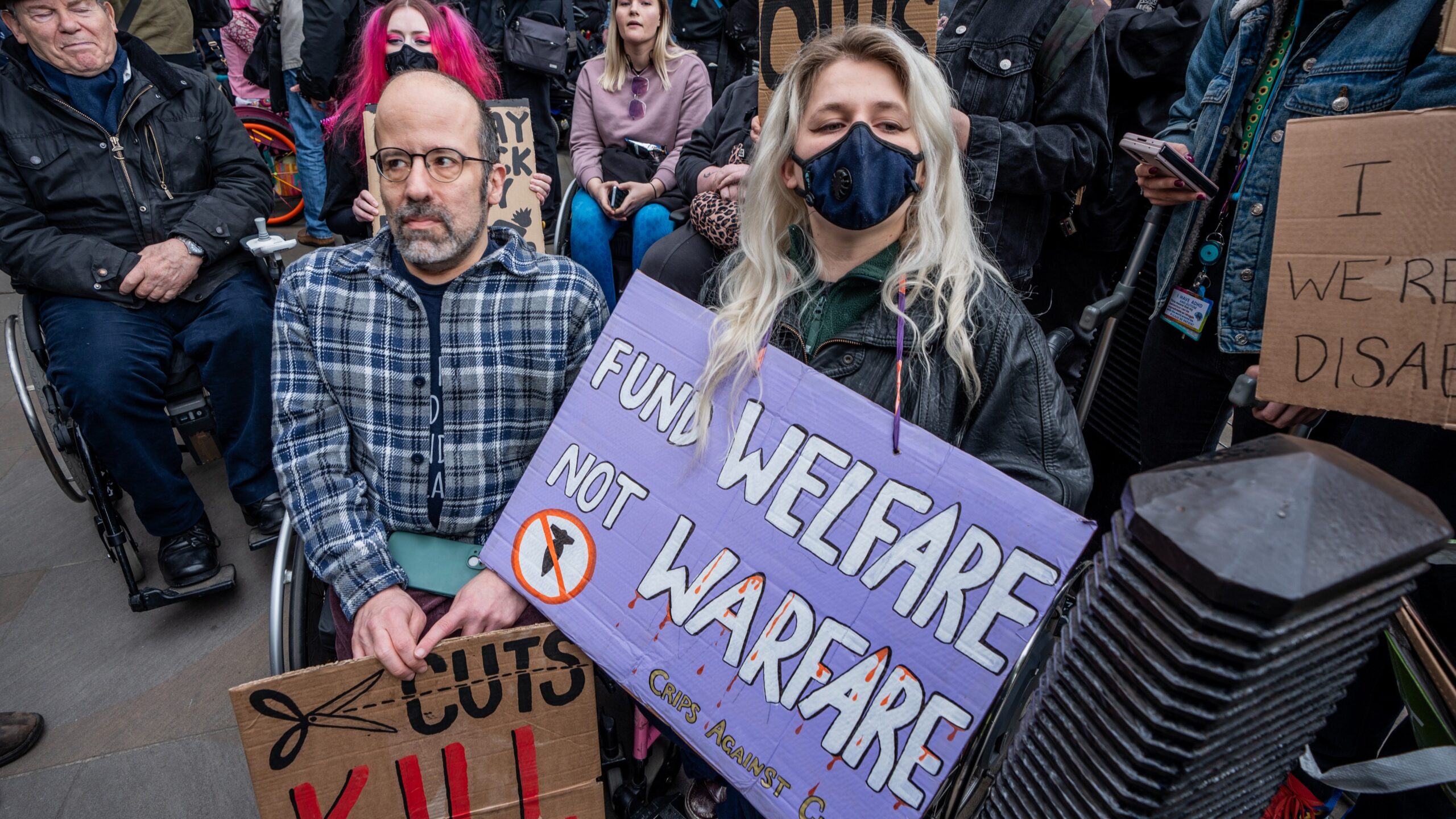 Hundreds of demonstrators, many disabled, gathered to protest against the government’s proposed cuts to the welfare spending bill which will see Personal Independence Payments (PIP) reduced for disabled benefit claimants, March 2025. Lab Ky Mo/SOPA Images/Reuters Connect