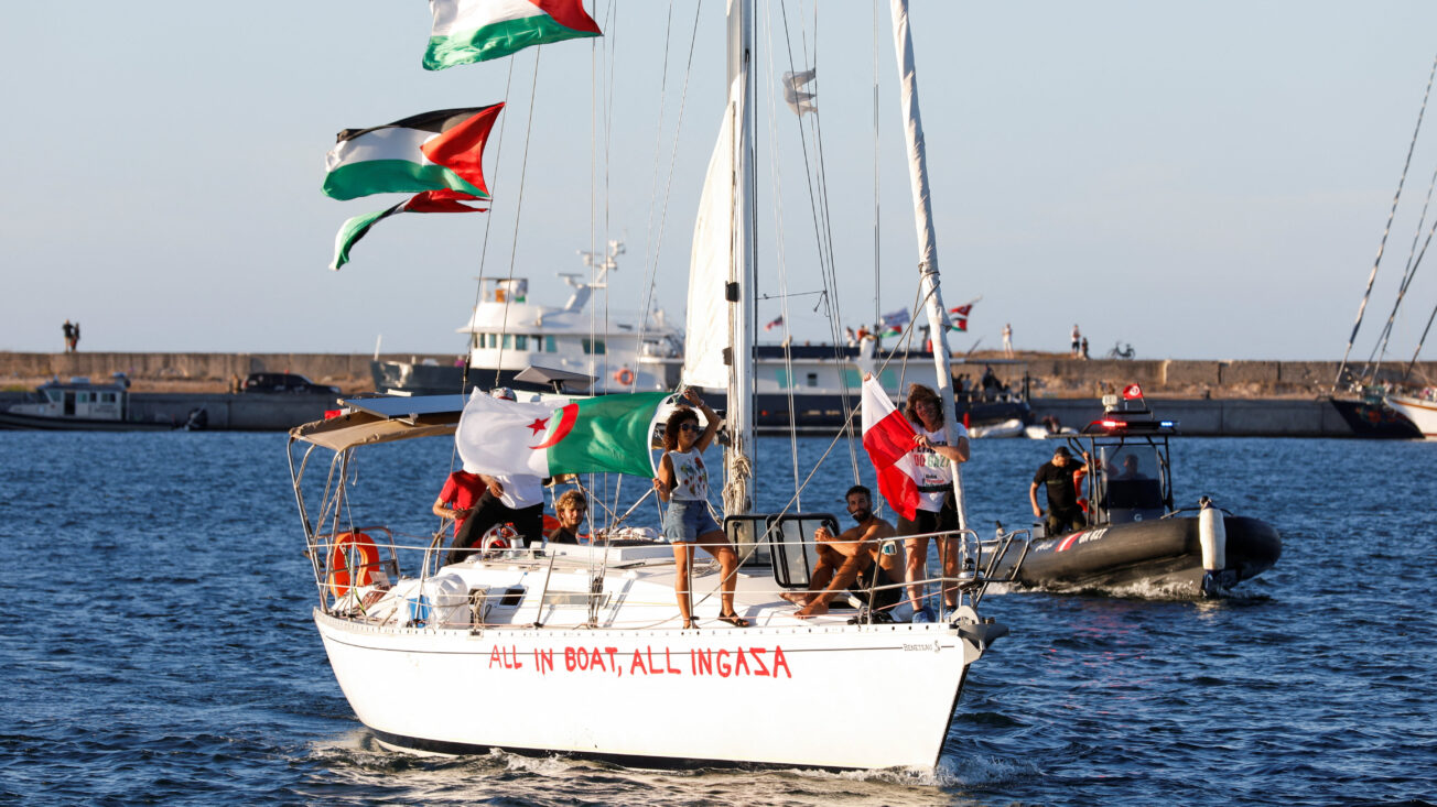 A Global Sumud Flotilla sailing boat n Bizerte