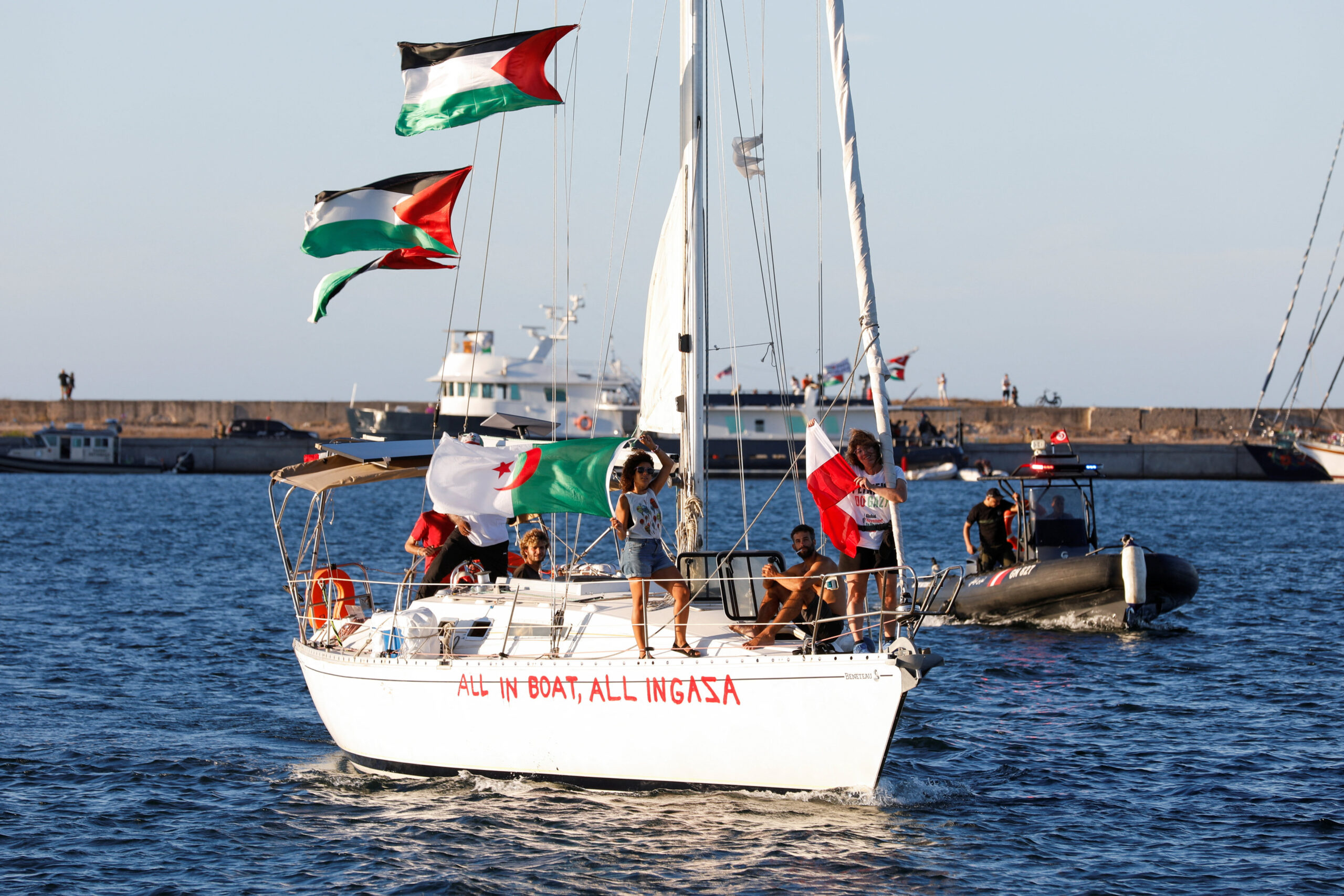 A Global Sumud Flotilla sailing boat n Bizerte