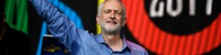 Jeremy Corbyn as Labour leader addressing Glastonbury festival attendees from the Pyramid Stage in June 2017. Reuters/Dylan Martinez