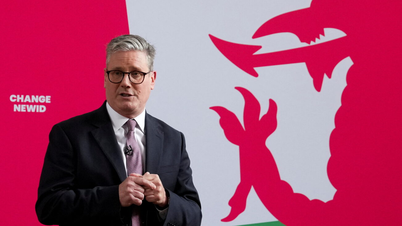 Keir Starmer speaks at a Welsh Labour general election campaign event in Abergavenny, Wales on 30 May 2024.