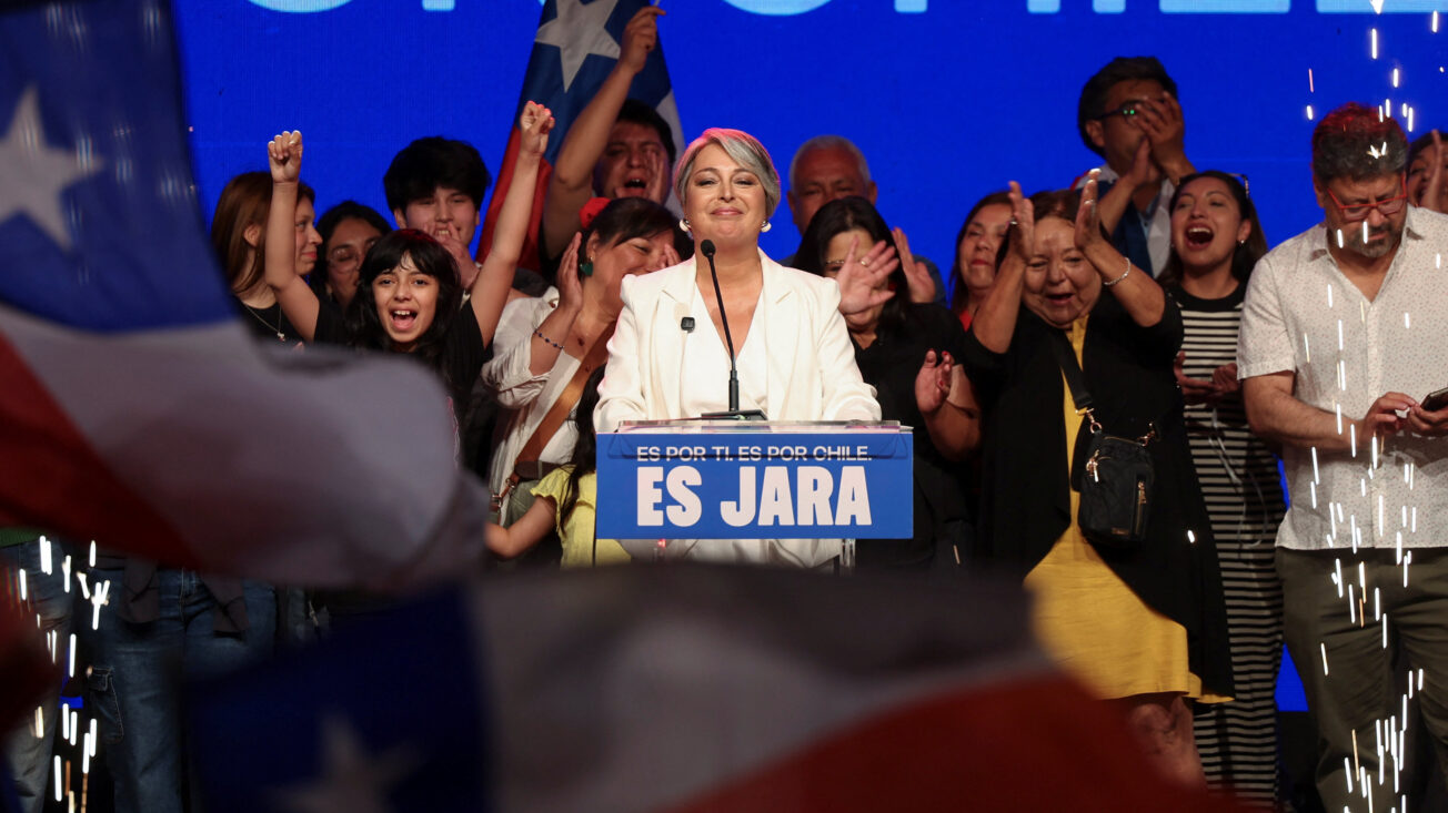 Jeannette Jara, presidential candidate of the ruling leftist-coalition and member of the Communist Party, looks on as she addresses supporters following early results in the presidential election, in Santiago, Chile on 16 November 2025. REUTERS/Pablo Sanhueza