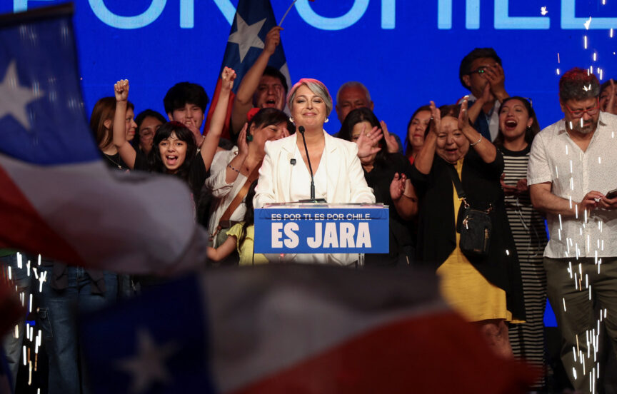 Jeannette Jara, presidential candidate of the ruling leftist-coalition and member of the Communist Party, looks on as she addresses supporters following early results in the presidential election, in Santiago, Chile on 16 November 2025. REUTERS/Pablo Sanhueza