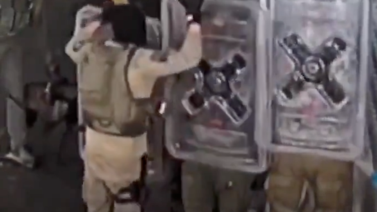 A still from the leaked video of IDF reservists allegedly gang-raping a Palestinian prisoner.