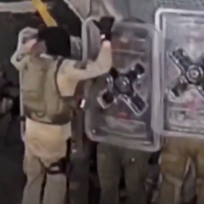 A still from the leaked video of IDF reservists allegedly gang-raping a Palestinian prisoner.