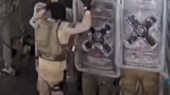 A still from the leaked video of IDF reservists allegedly gang-raping a Palestinian prisoner.