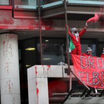 Palestine Action targeting Allianz offices because they insure and invest in Israeli arms company Elbit Systems, 10 March 2025, London, England. Martin Pope/ZUMA Press Wire