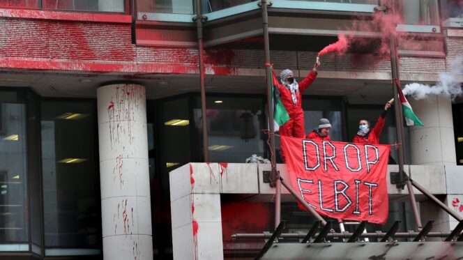 Palestine Action targeting Allianz offices because they insure and invest in Israeli arms company Elbit Systems, 10 March 2025, London, England. Martin Pope/ZUMA Press Wire