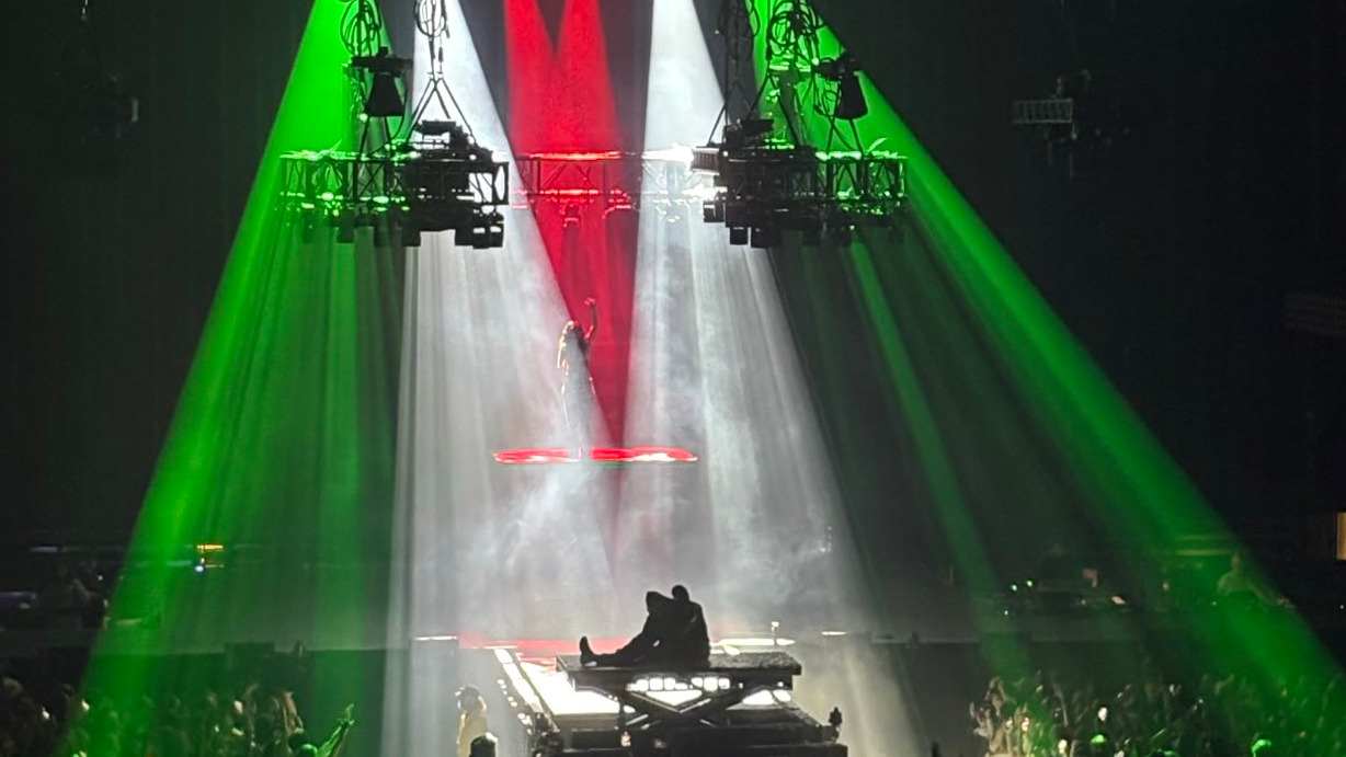 Lorde in concert with a lightshow displaying the colours of the Palestine flag. Photo: sofisnotontwt on X/Twitter