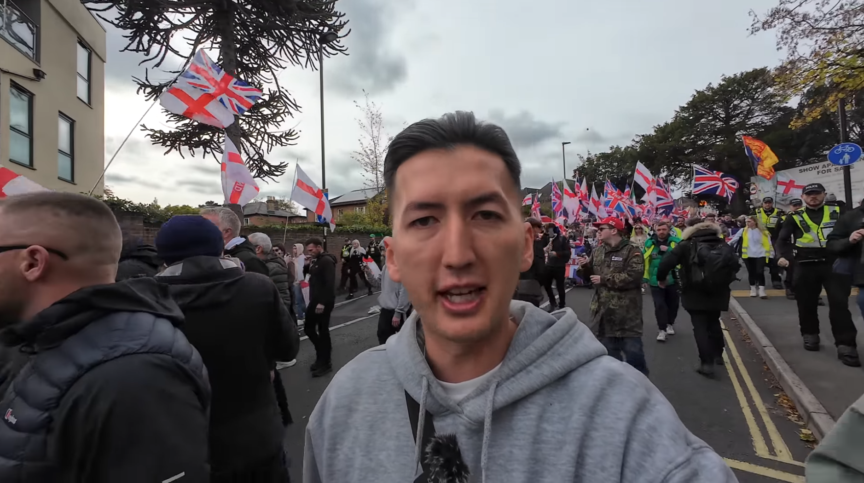 Wesley Winter appears in a video at a far-right demonstration in Southampton. Image: Wesley Winter on Youtube
