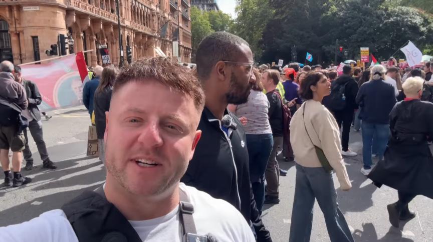 Curtis Arnold, AKA DJE Media at an anti-racist demonstration in London. Image: DJE Media on Youtube