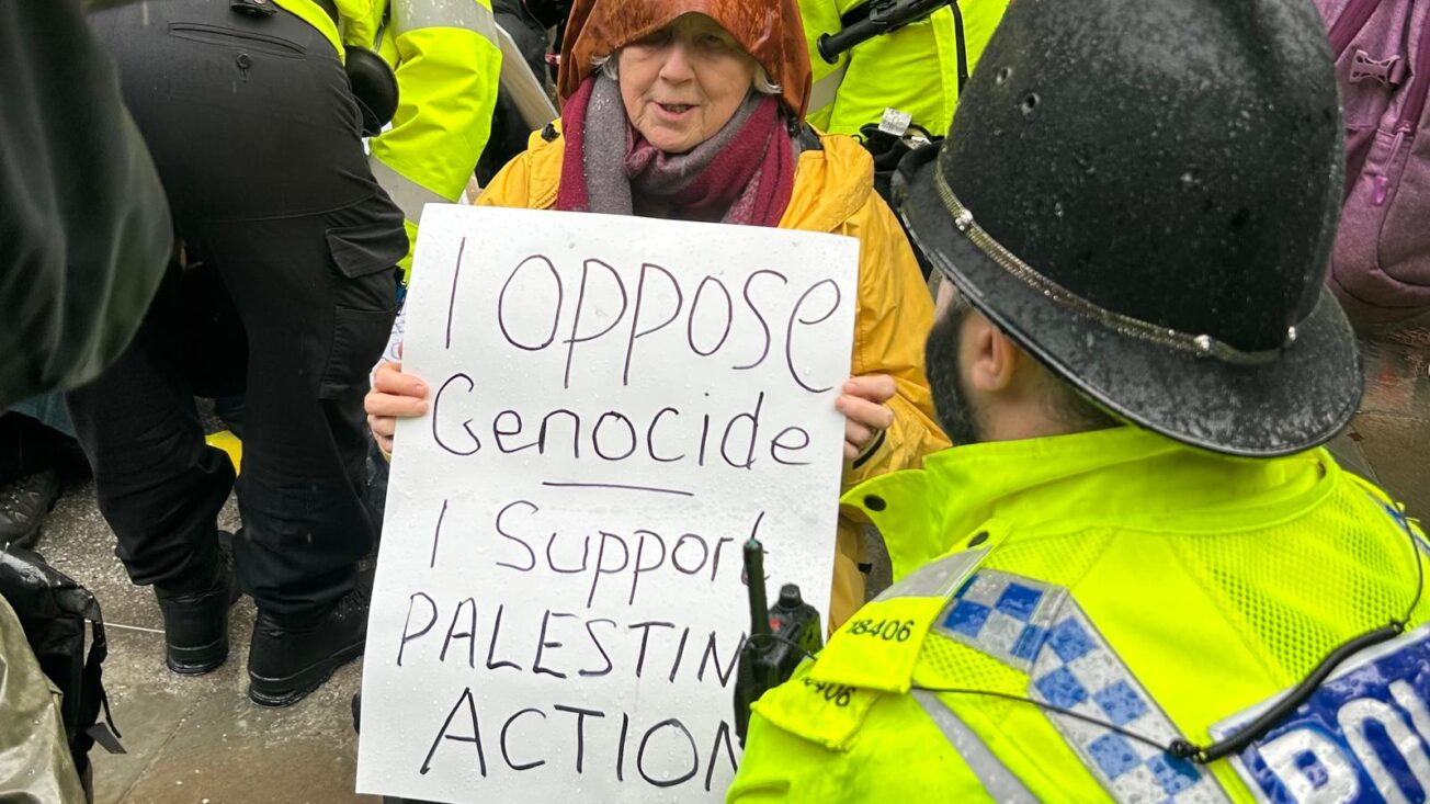 A protest against the proscription of Palestine Action in Manchester on Saturday 29 November 2025. Credit: Harriet Williamson