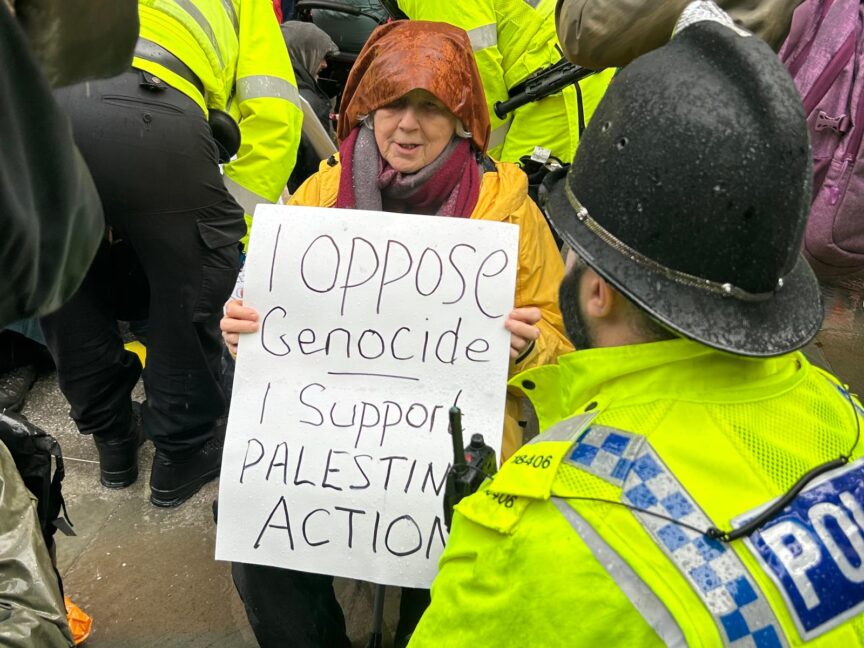 A protest against the proscription of Palestine Action in Manchester on Saturday 29 November 2025. Credit: Harriet Williamson