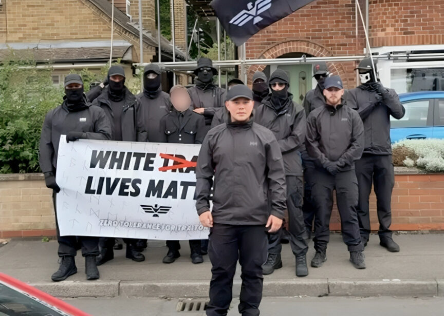 Neo-Nazi group White Vanguard pose for a photograph