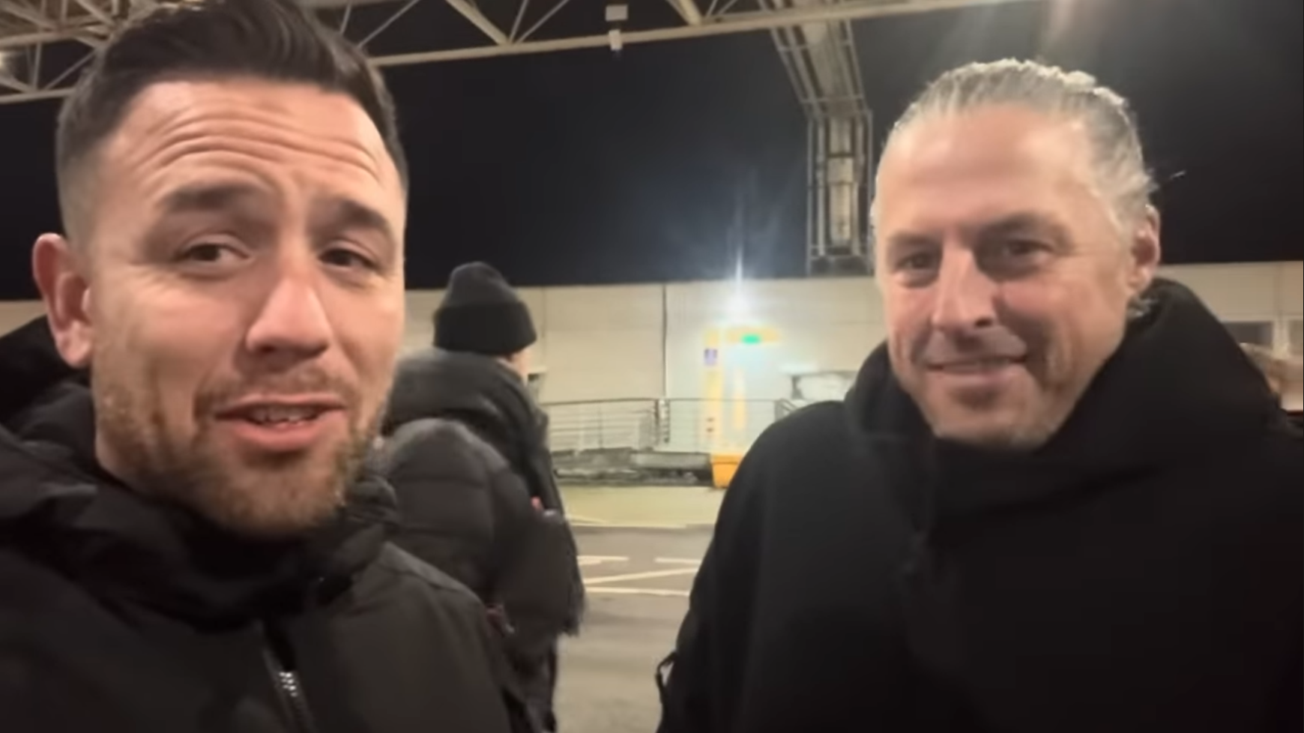 Ryan Bridge (Right) with Rommy Robinson associate Danny Tommo. Screengrab: Danny Tommo on Youtube