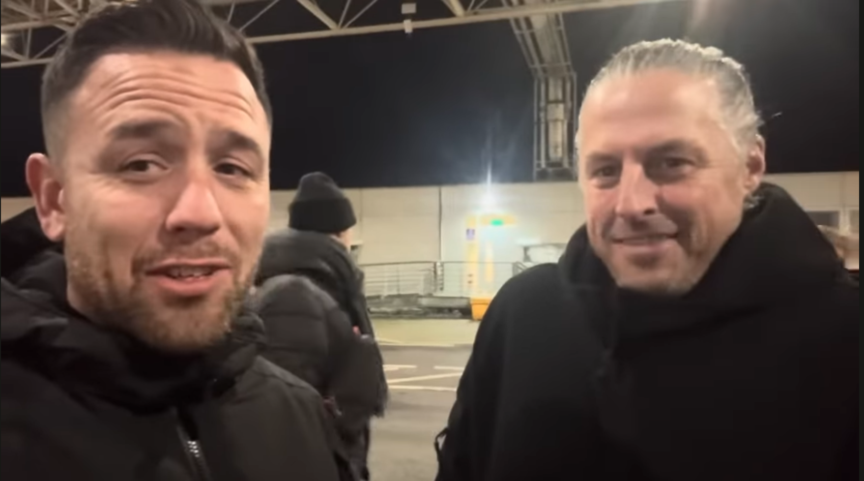 Ryan Bridge (Right) with Rommy Robinson associate Danny Tommo. Screengrab: Danny Tommo on Youtube