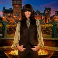 Claudia Winkleman with fire pits and castles