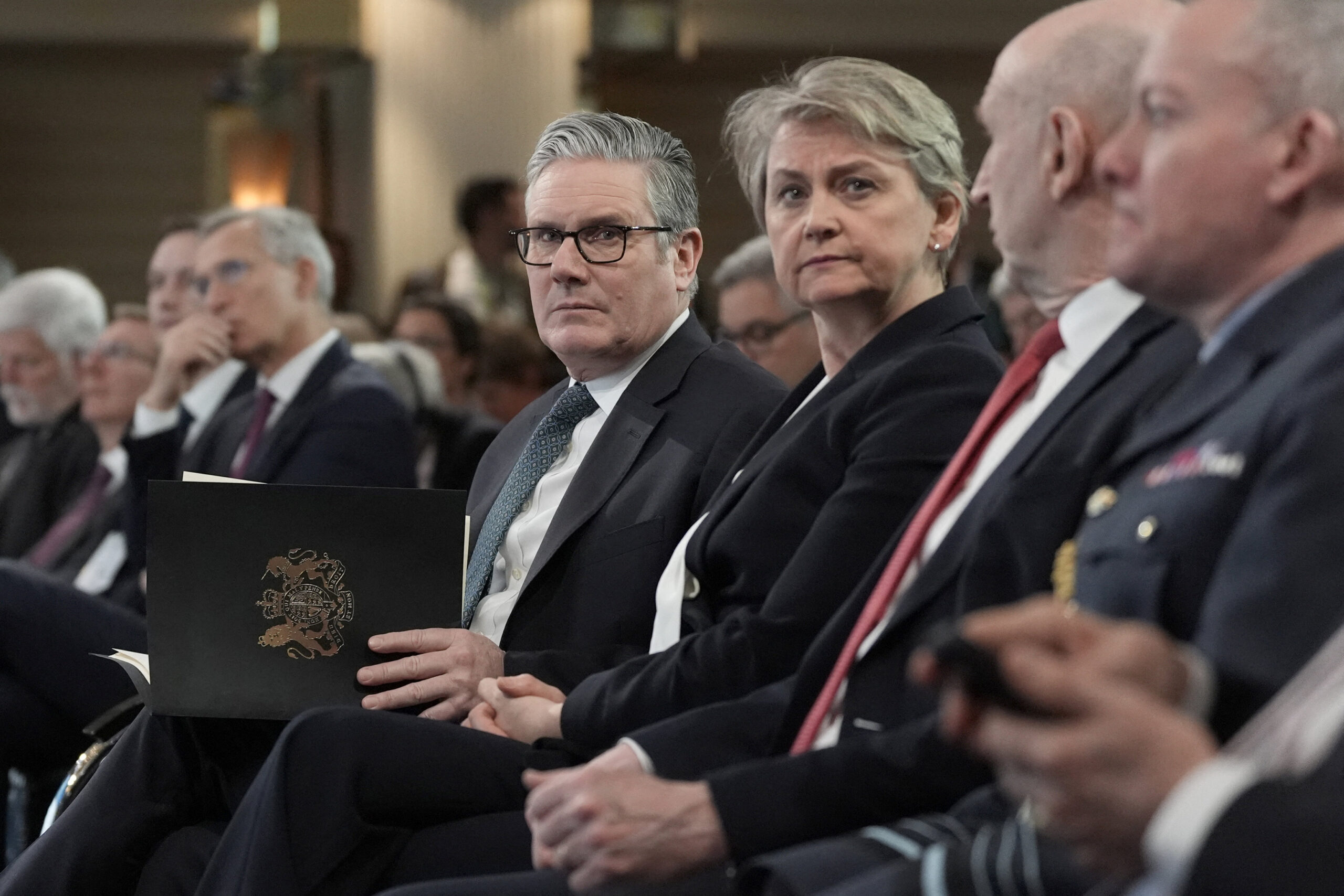 Yvette Cooper sits with prime minister Keir Starmer