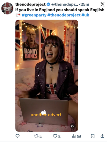 A post on social media from the Node Project featuring AI generated character Amelia.