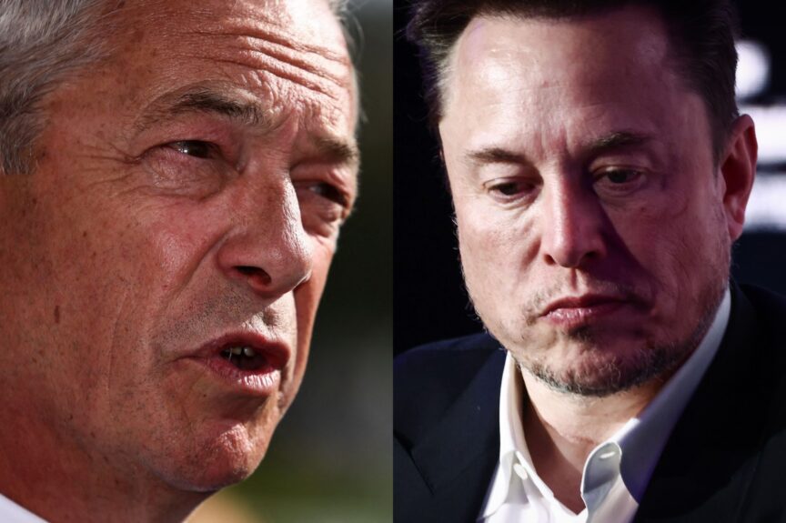 Nigel Farage and Elon Musk. Photos: Reuters/Jack Taylor, Beata Zawrzel/NurPhoto