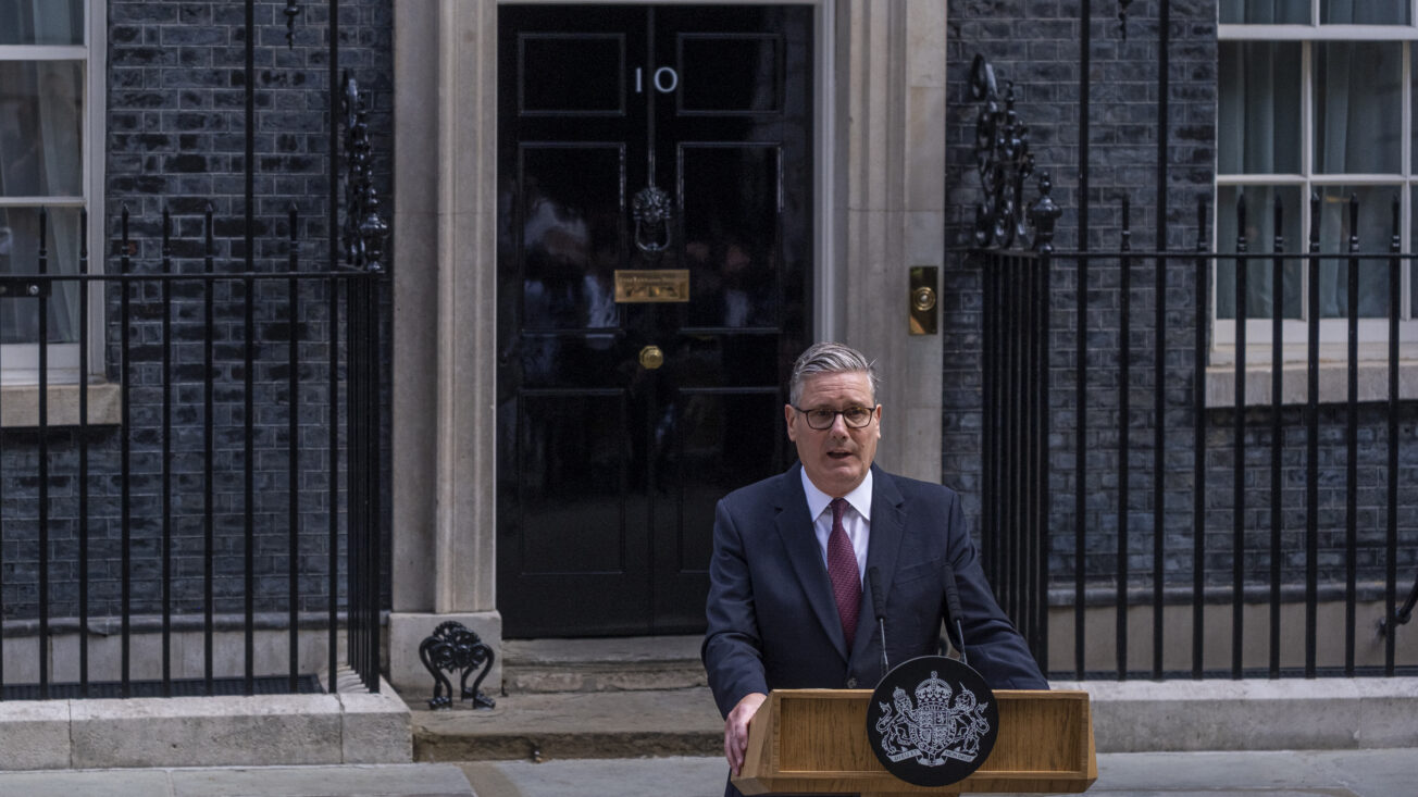 Keir Starmer at the lectern outside Downing Street
