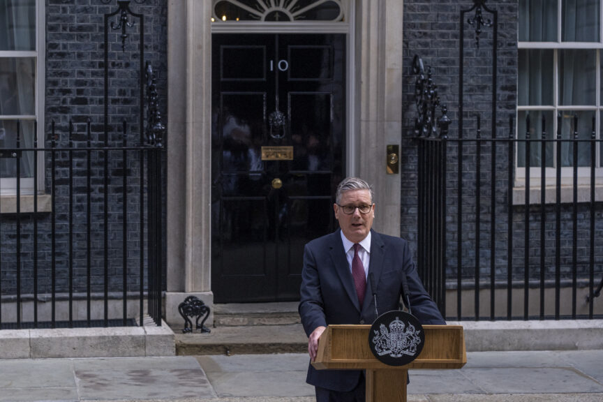 Keir Starmer at the lectern outside Downing Street