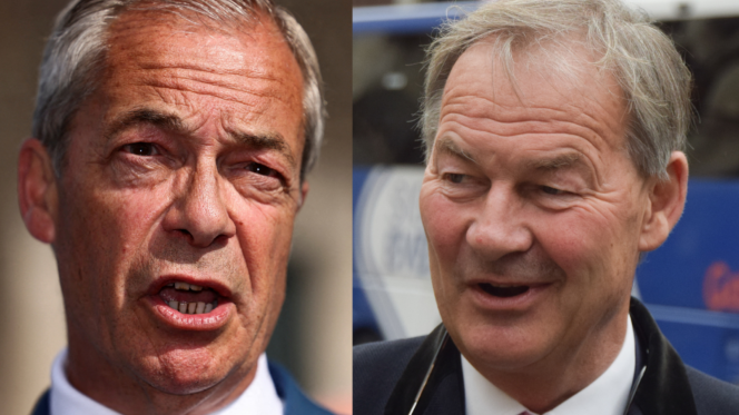 Reform leader Nigel Farage and Restore leader Rupert Lowe. Photos: Reuters/Jack Taylor/File Photo; Vuk Valcic / SOPA Images via Reuters Connect